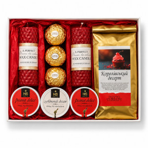 Корпоративний подарунок Королівський Десерт: Свічки Вощина, Чай, Мед та Ferrero Rocher